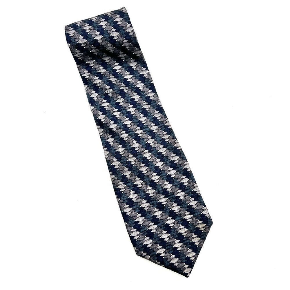IV Front All Silk Made in ISA Men’s Tie Textured Pattern Blue and Gray